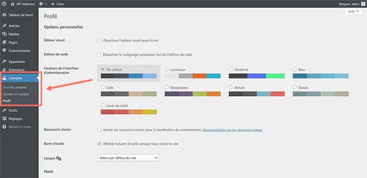 WordPress back-office : les comptes utilisateur.