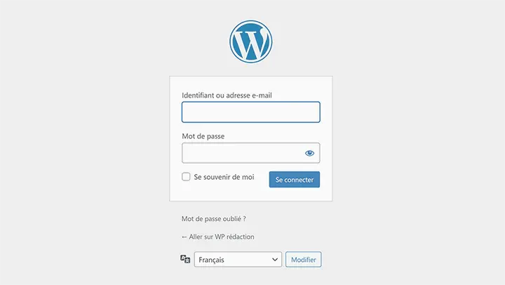 Page de connexion du back-office WordPress