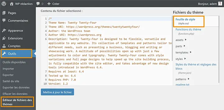 Justifier un texte sur WordPress en modifiant le fichier style.css.