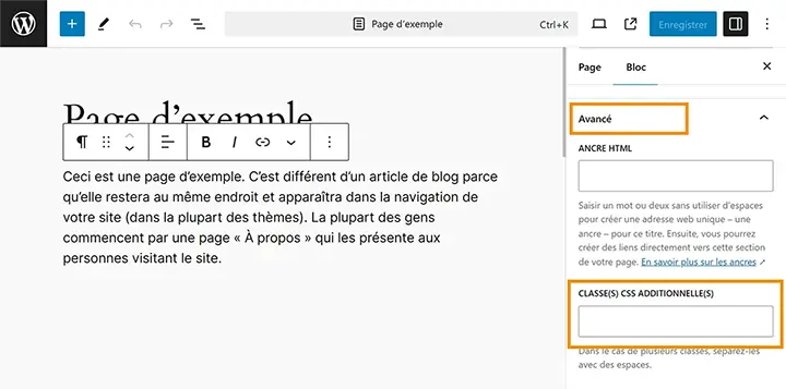 Ajouter une classe CSS avec Gutenberg.