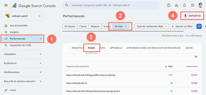 Export du trafic par page dans Google Search Console avant une refonte SEO