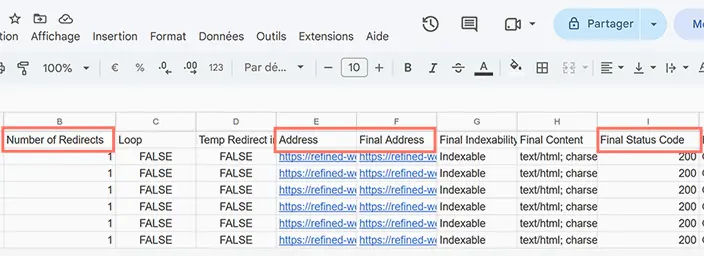 Vérification des redirections : une seule redirection par URL et code final 200