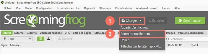 Import manuel des anciennes URL dans Screaming Frog après des redirections 301