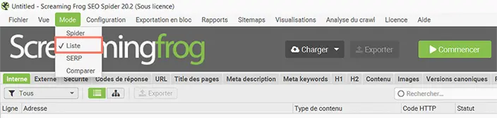 Passage de Screaming Frog en mode Liste pour vérifier les redirections après une refonte SEO